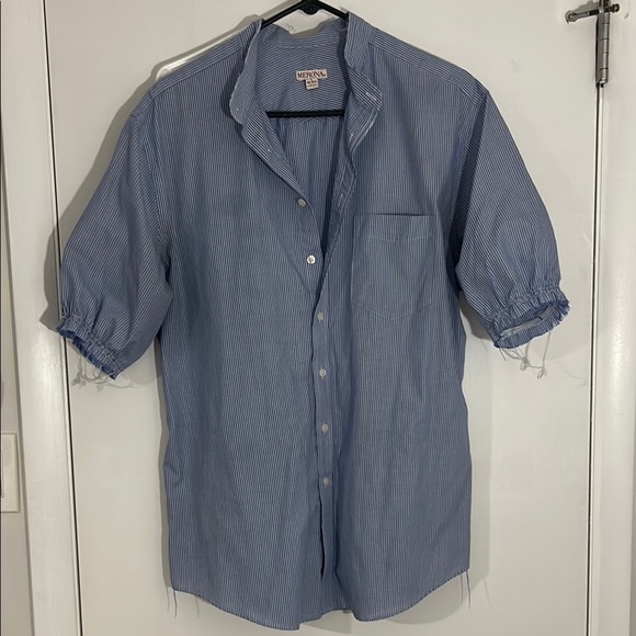 Merona Tops - Upcycled Merona Blue Casual Button Down Shirt with Puffed Sleeves